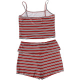 Women's Summer Sexy Slim Fit Striped Cami Top and Shorts Set