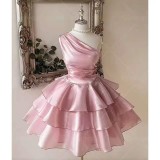 Formal Party Slash Shoulder Satin Formal Party Mini Dress（Processing time need 3-6 days）