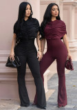 Women's Elegant Fashion Ruched Textured Solid Color Wide Leg Jumpsuit