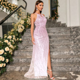 Women's Summer Sequin Slim Fit Chic Halter Neck Formal Party Evening Gown