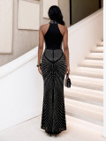 Fashion Sleeveless Rhinestone Round Neck Back Slit Formal Evening Dress