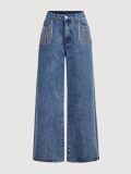 Women's High Waist Fashion Rhinestone Long Denim Jeans