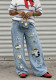 Fashion Cute Cat Embroidered Multi-Pocket Denim Pants