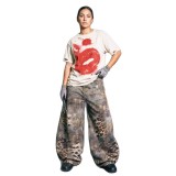 Streetwear Leopard Print Wide Leg Denim Pants
