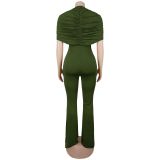 Women's Elegant Fashion Ruched Textured Solid Color Wide Leg Jumpsuit