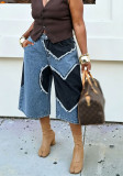 Streetwear Patchwork Contrast Color Heart Print Cropped Denim Pants