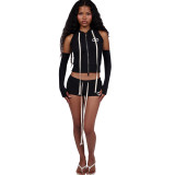Women's Sexy Fashion Sleeve Cover Zipper Solid Casual 2-Piece Shorts Set