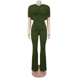 Women's Elegant Fashion Ruched Textured Solid Color Wide Leg Jumpsuit