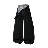 Asymmetric Waist Metal Buckle Detachable 3-Way Wear Denim Pants