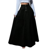 Black High Waist Loose A-line Denim Skirt