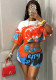Fashion Casual Streetwear Racing Style Abstract Print T-Shirt and Low Waist Tight Fitting Skirt Set