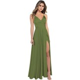 Sexy Slim Fit Strap Side Slit Long Bridesmaid Evening Gown（Processing time need 3-6 days）