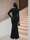 Beaded Long Sleeve Mermaid Long Evening Gown