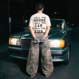 Streetwear Leopard Print Wide Leg Denim Pants