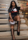 Women's Color Block Short Sleeve Top and Printed Shorts 2-Piece Set