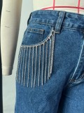 Women's High Waist Fashion Rhinestone Long Denim Jeans