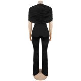 Women's Elegant Fashion Ruched Textured Solid Color Wide Leg Jumpsuit