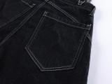 Asymmetric Waist Metal Buckle Detachable 3-Way Wear Denim Pants