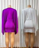 Solid Color Sexy Deep V-Neck Cowl Neck Wide Sleeve Low Back Bodycon Mini Dress
