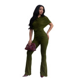 Women's Elegant Fashion Ruched Textured Solid Color Wide Leg Jumpsuit
