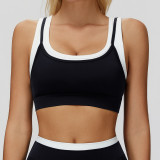 Fake Two-Piece Ribbed Contrast Color Yoga Running Fitness Sports Bra