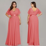 Plus Size Chiffon V-Neck Slim Fit Formal Party Long Evening Dress（Processing time need 3-6 days）