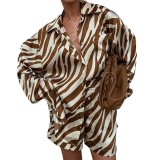 Women's Spring Fashion Casual Printed Shirt and Shorts 2-Piece Set