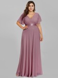 Plus Size Chiffon V-Neck Slim Fit Formal Party Long Evening Dress（Processing time need 3-6 days）