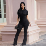 Women's Elegant Fashion Ruched Textured Solid Color Wide Leg Jumpsuit