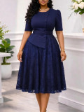 Women's Summer Plus Size Fashion Lace Patchwork Fake Two-Piece Dress