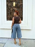 Streetwear Patchwork Contrast Color Heart Print Cropped Denim Pants