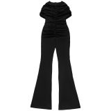 Women's Elegant Fashion Ruched Textured Solid Color Wide Leg Jumpsuit