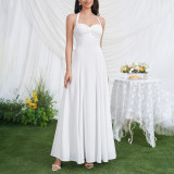 Women Summer Halter-Neck Lace-Up Sexy Backless Ruched Maxi Dress