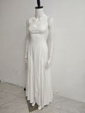 Women Summer Halter-Neck Lace-Up Sexy Backless Ruched Maxi Dress