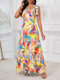 Women Sexy Off-Shoulder Lace-Up Casual Printed Dress
