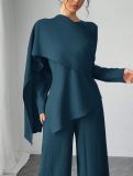 Women Elegant Casual Irregular Long-Sleeve Top & Wide-Leg Pants Set