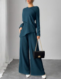 Women Elegant Casual Irregular Long-Sleeve Top & Wide-Leg Pants Set