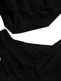 Women Ribbed Off-Shoulder Pleated Crop Top & Wide-Leg Pants Set