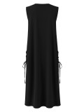 Women Elegant Casual Sleeveless V-Neck Side-Drawstring Dress