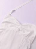 Women Summer Halter-Neck Lace-Up Sexy Backless Ruched Maxi Dress