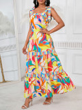 Women Sexy Off-Shoulder Lace-Up Casual Printed Dress