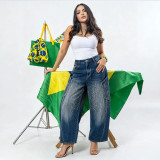 Women Rhinestone-Embellished Pockets Denim Pants