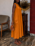 Women Elegant Casual Sleeveless V-Neck Side-Drawstring Dress
