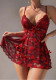 Women Red Lace Mesh Dress with Thong Sexy Lingerie