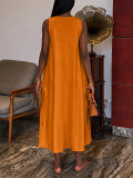 Women Elegant Casual Sleeveless V-Neck Side-Drawstring Dress