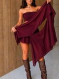 Women Summer Slash-Shoulder Cape/Strapless Top & Wide-Leg Shorts 3-Piece Set