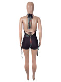 Women Sexy Mesh Ombré Print Halter-Neck Backless Jumpsuit