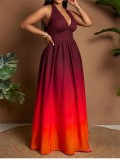 Women Halter-Neck V-Neck Ombré Party Dress