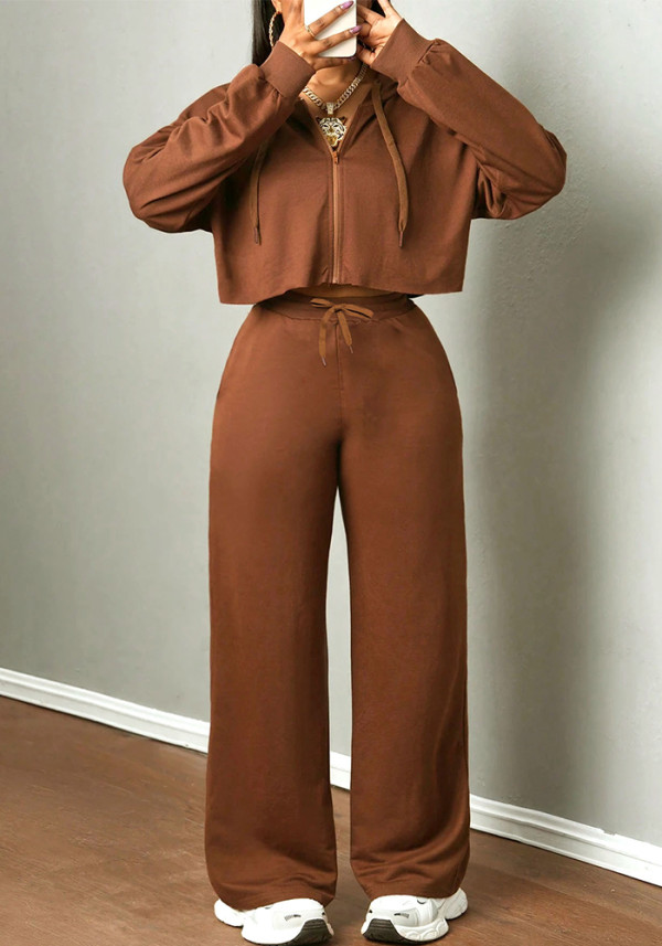 Women Spring/Autumn Casual Hoodie & Wide-Leg Pants Set