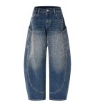 Women Rhinestone-Embellished Pockets Denim Pants